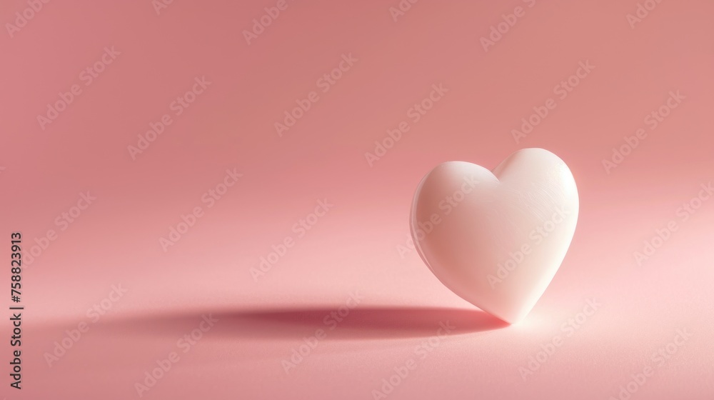 Pink heart on pink background with copy space