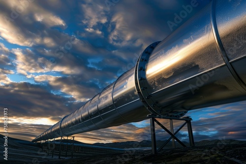 A hydrogen pipeline. Concept of gas or oil industry, fuel pipe, conduit.