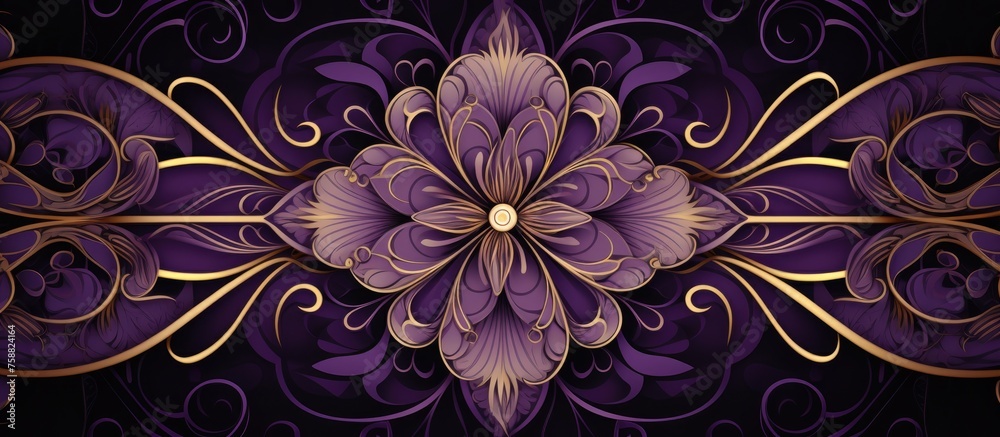 Floral Mandala. . Repeating Pattern And Line. For Design, Wallpaper, Textile Industry. Anti-Stress Therapy Design. Purple Gold Color. Floral Mandala. . Repeating Pattern And Line. For Design, Wallpaper, Textile Industry. Anti-Stress Therapy Design. Purple Gold Color.