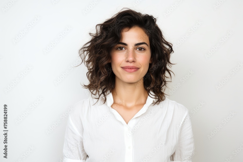 Portrait of a beautiful young brunette woman with curly hair. Portrait of a beautiful young brunette woman with curly hair.
