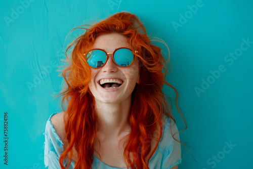 Woman With Red Hair Wearing Sunglasses Smiling