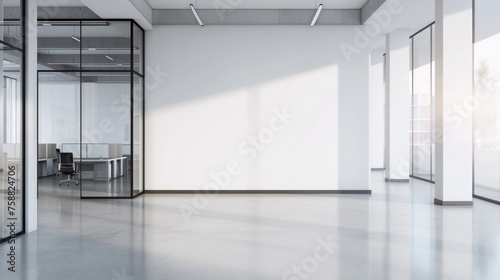 Fototapeta Naklejka Na Ścianę i Meble -  mock up Spacious office interior with white walls, windows with city view. 3d rendering