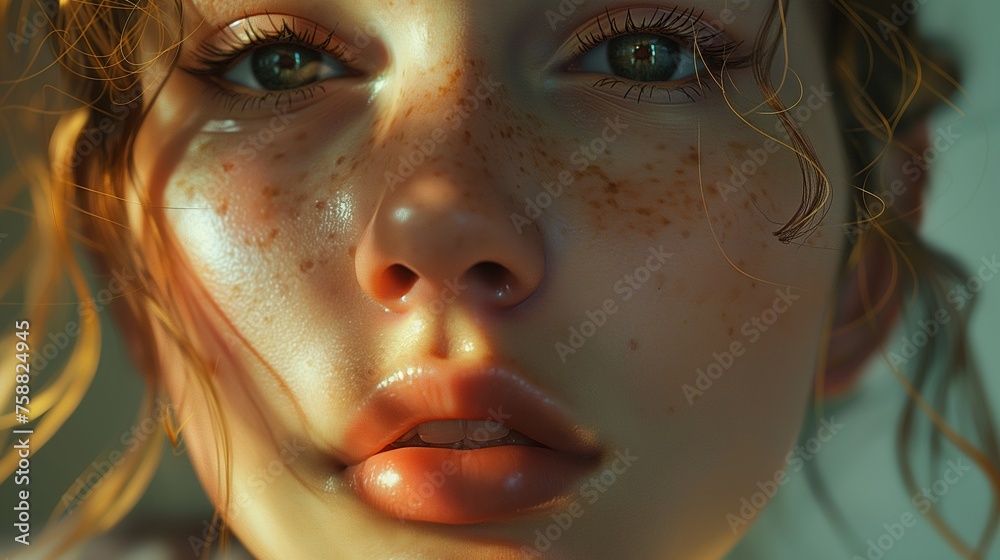 A captivating close-up in HD, a girl model's features brought to life against a solid canvas, creating a visual masterpiece.