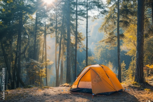 Camping tent in a nature hiking spot.