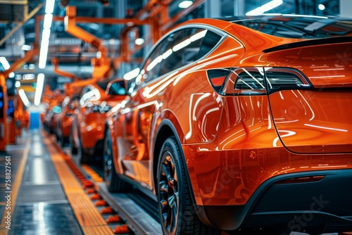 Electric cars factory production line.
