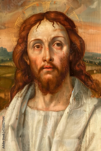 A Portrait of Jesus, radiating the divine light of God's Son, encapsulate the essence of the Resurrection, embodying faith, spirituality, and the everlasting hope and trust in the Divine.