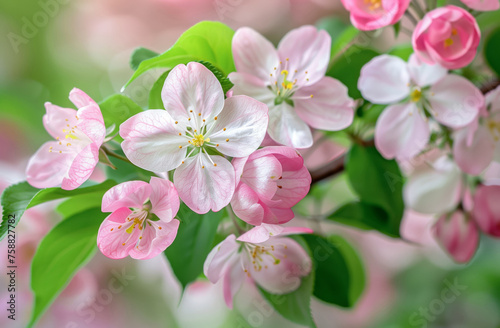 Spring landscape with pink cherry blossoms