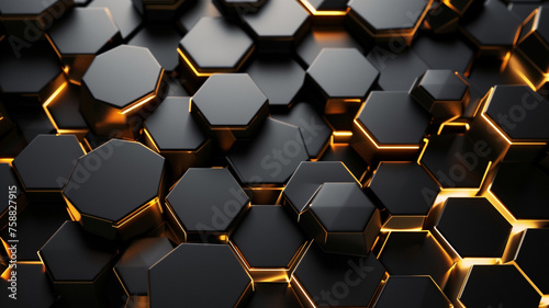 black and gold hexagon wallpaper background.	