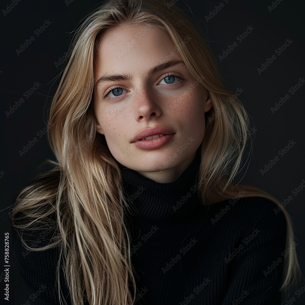 Captivating skincare portrait of a 20-year-old fair-skinned European model, featuring blond hair against a soft backdrop, enhanced with a luminous filter effect and ambient studio lighting, all render Captivating skincare portrait of a 20-year-old fair-skinned European model, featuring blond hair against a soft backdrop, enhanced with a luminous filter effect and ambient studio lighting, all render