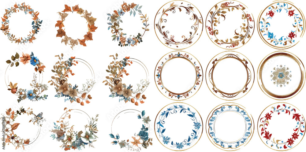 set of round floral frame - obrazy, fototapety, plakaty 