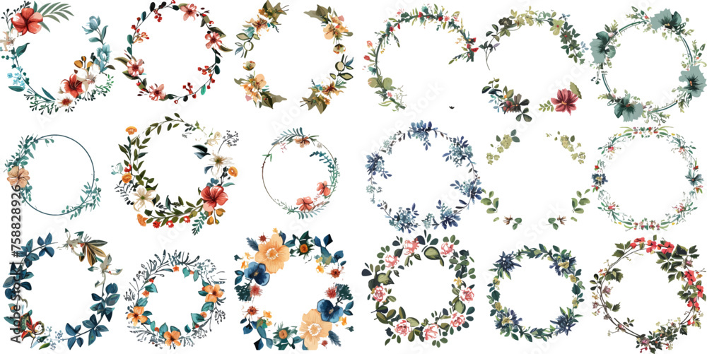 set of round floral vintage frame