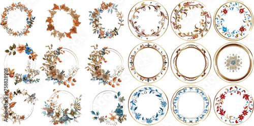 set of round floral frame photo