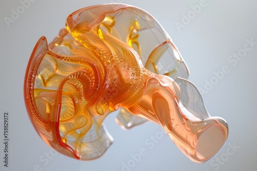 Inner ear with eardrum and cochlea - abstract 3d model. photo