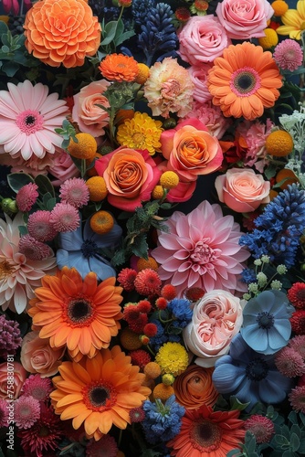 3D colorful flowers arrangement background 