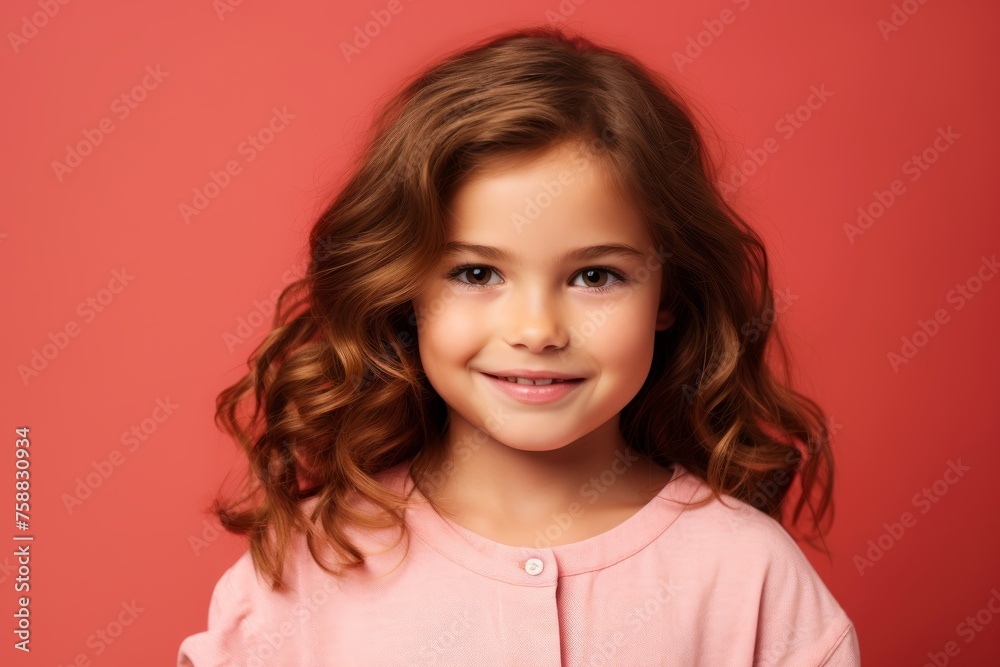 Portrait of a cute smiling little girl on a red background. Portrait of a cute smiling little girl on a red background.