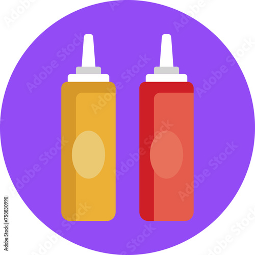 A whimsical depiction of ketchup and mustard bottles, symbolizing the inseparable duo that brings tangy and sweet notes to grilled delights.