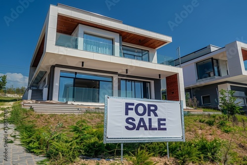 for sale sign stands boldly in front of a charming house, signaling a new chapter for the beloved property © nnattalli