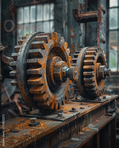 Forgotten machinery, intricate gears, reviving ancient inventions, reshaping future industries Photography, Backlights, HDR
