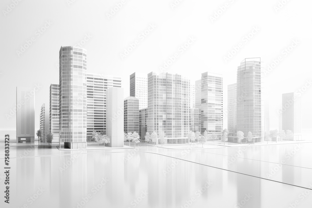 Fototapeta premium 3D rendering of White modern Architectural city model . 