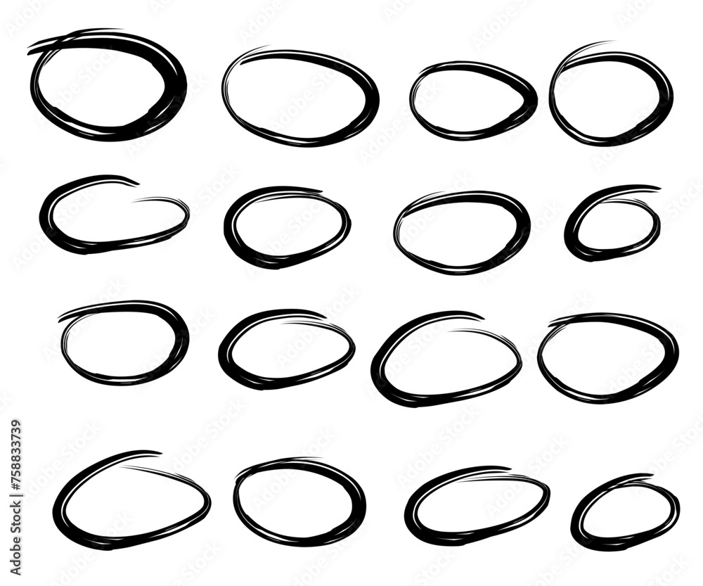 Hand drawn set of objects for design use. Black Vector doodle ellipse ...