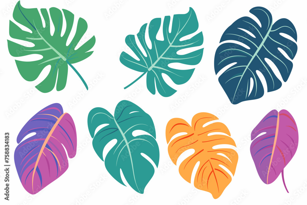 Naklejka premium Tropical leaves collection. Vector isolated elements on the white background.
