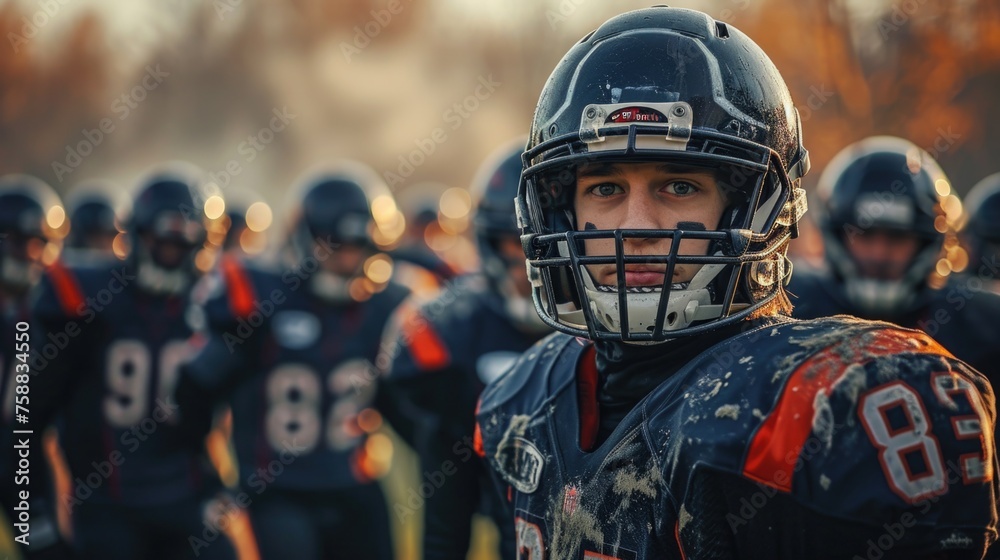 American football: a dynamic collision of strategy, strength, and skill, the essence of gridiron prowess, team unity, and the fervor of a quintessential American sport