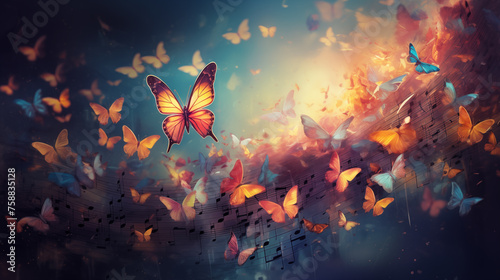 Beautiful brightly colored butterflies flying freely