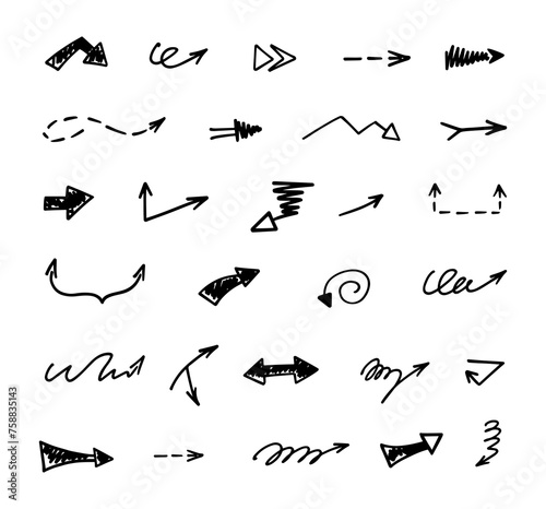Vector set of hand drawn arrows, elements for presentation
