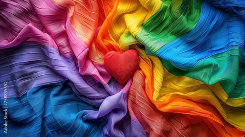 Rainbow Colored Fabric With Heart Design. Generative AI