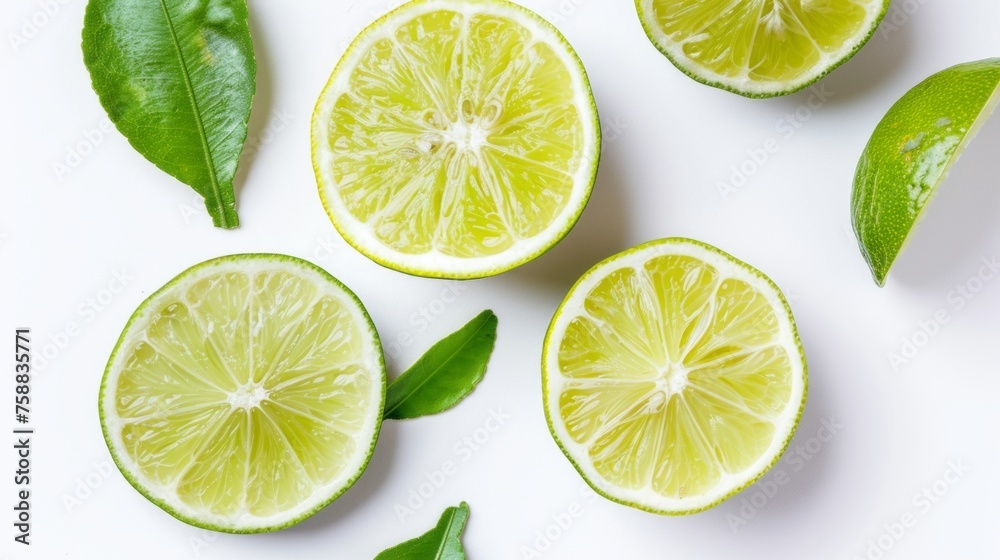 Top view of slices of green lemon Top view of slices of green lemon