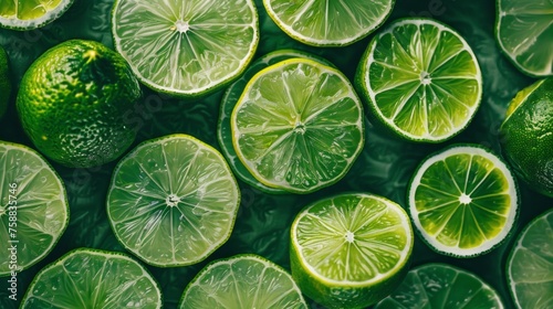 Top view of slices of green lemon