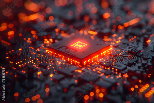 Close Up of Circuit Board With Red Light