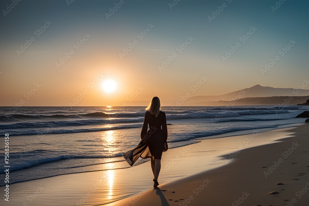 woman walks on beach 