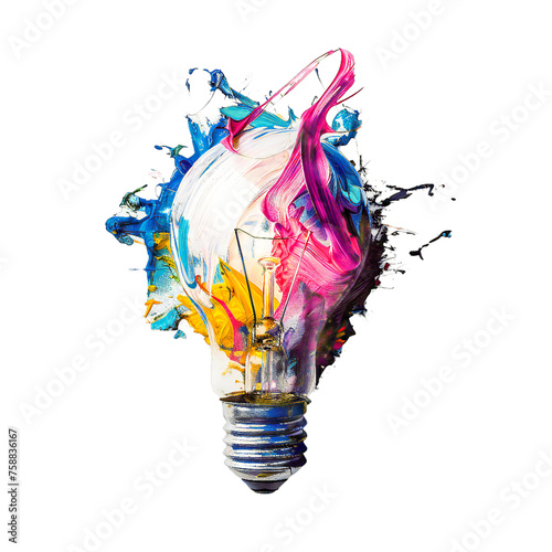 light bulb with colorful watercolour splashes transparent background