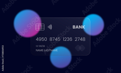 Vector modern transparent credit or debit card on blue background.