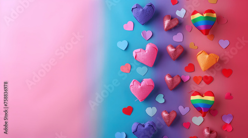 Group of Hearts on Pink, Blue, and Purple Background. Generative AI