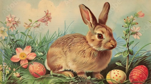 Vintage easter postcard with rabbit