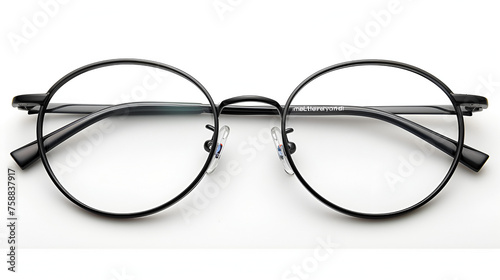 Street style oval prescription glasses with thin black metal frame, clear lens. generative ai