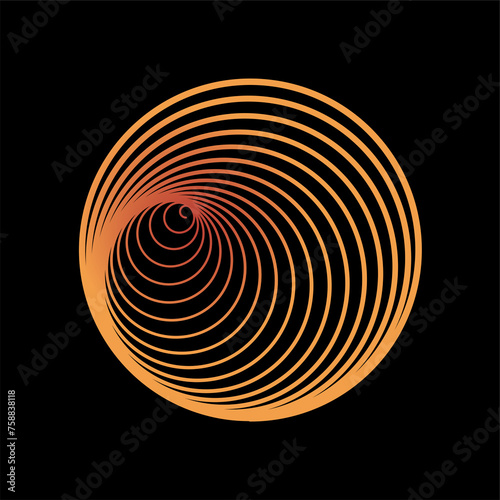 Spirale in Rot und Orange mit runden Linien auf schwarzem Hintergrund