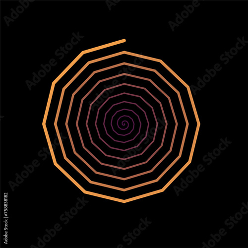 Eckige Spirale in Orange und Rot auf schwarzem Hintergrund