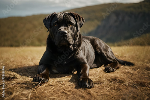Portrait of a Cane Corso dog in nature background