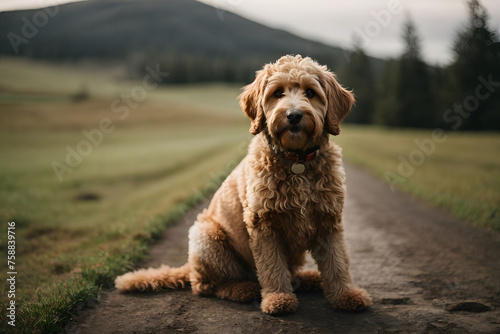 Labradoodle with Natural Backdrop: Tranquility in Every Pawstep