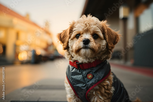 Maltipoo Puppy with Natural Backdrop photo