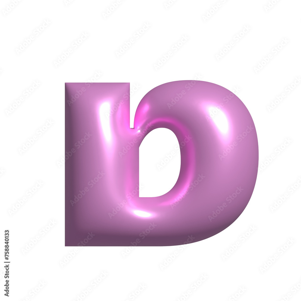 Pink shiny metal shiny reflective letter D 3D illustration Pink shiny metal shiny reflective letter D 3D illustration