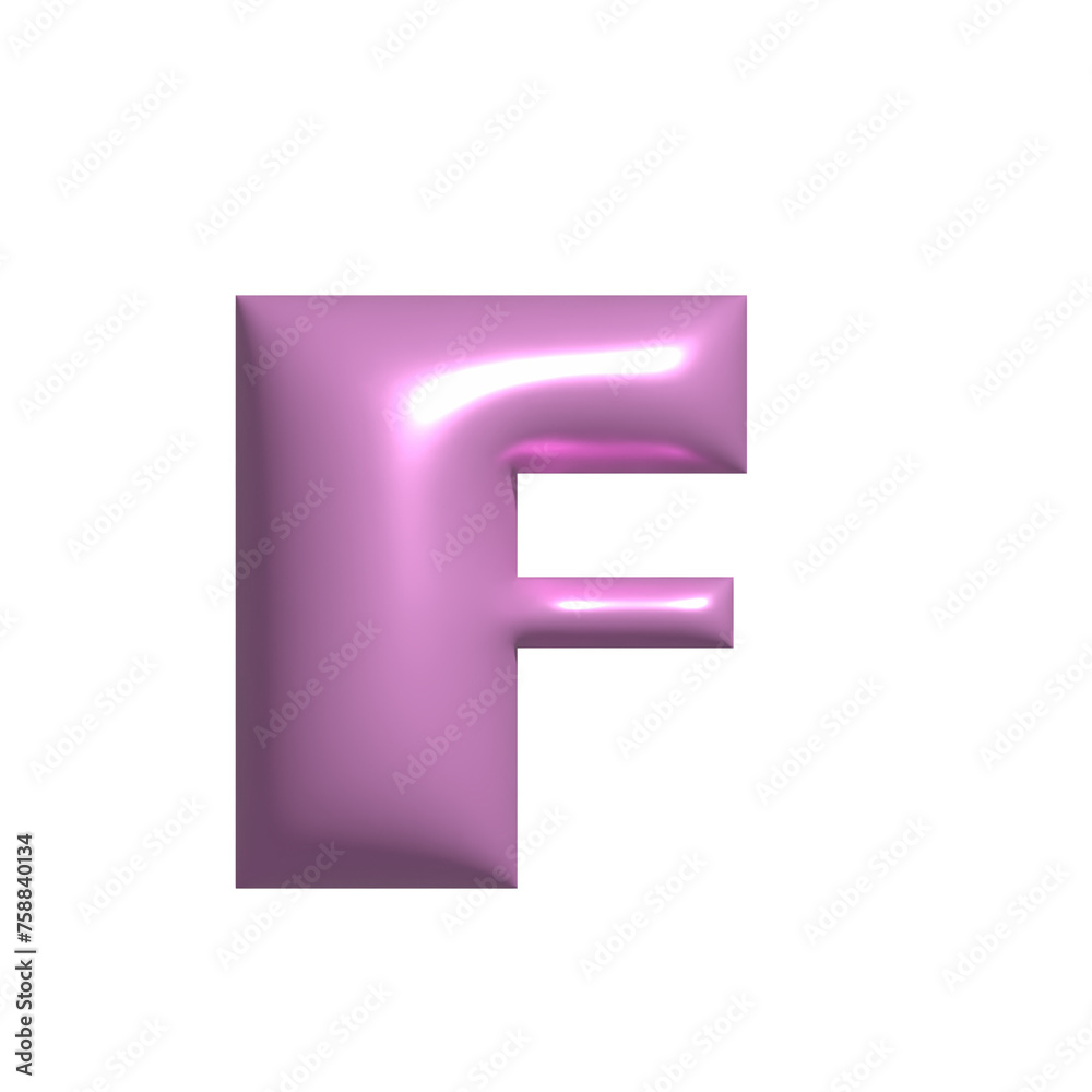 Pink shiny metal shiny reflective letter F 3D illustration Pink shiny metal shiny reflective letter F 3D illustration