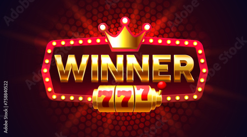 Winner frame label, slot sign machine, night Vegas. Vector illustration
