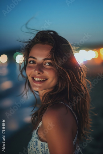 Beautiful woman at a beach party