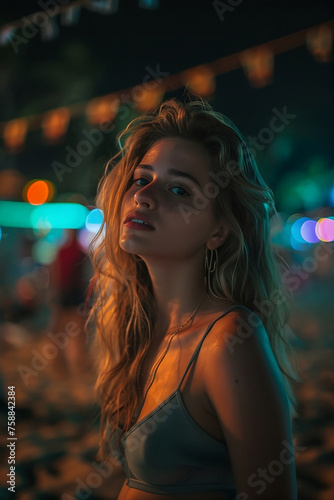 Beautiful woman at a beach party