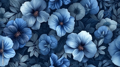 Blue Floral Textile Vector Seamless Pattern 8k