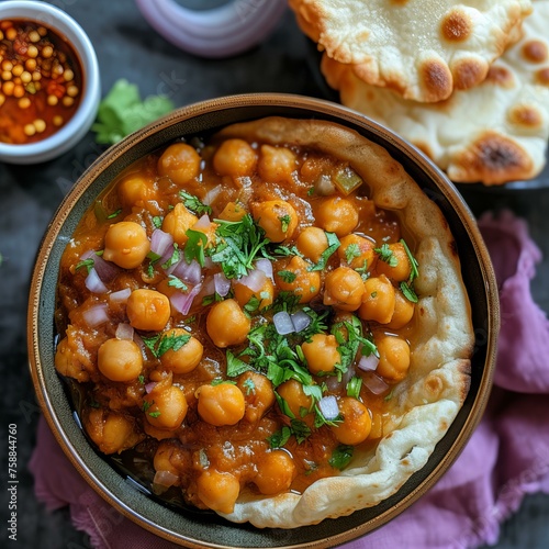 Chole bhature chickpeas with fluffy bread photo